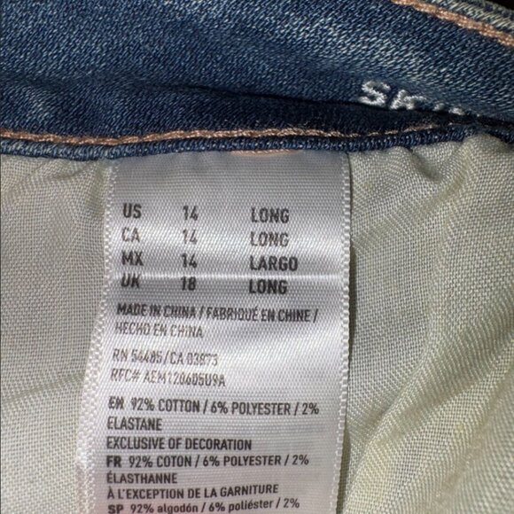 American Eagle Super Stretch Distressed Jeans Women’s 14 Long | AEO Denim X - Picture 3 of 9